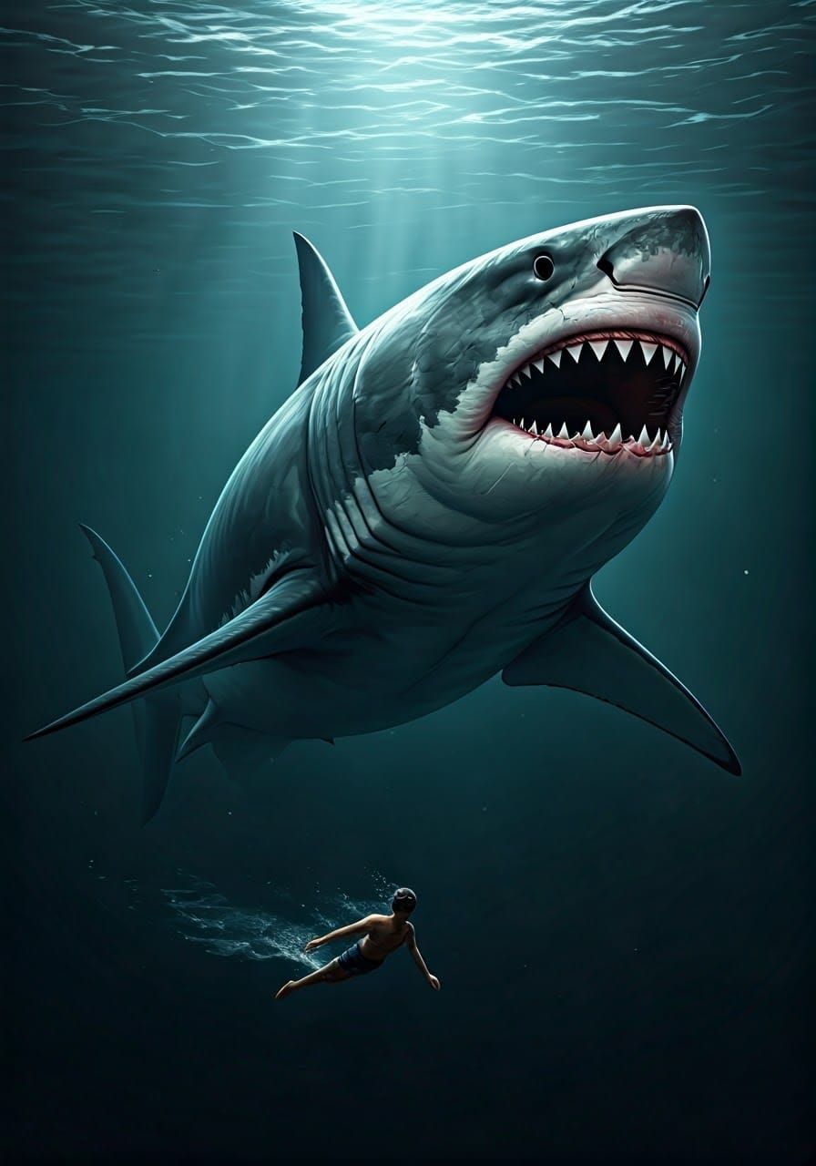 Monstrous Great White Shark Stalks Terrified Swimmer