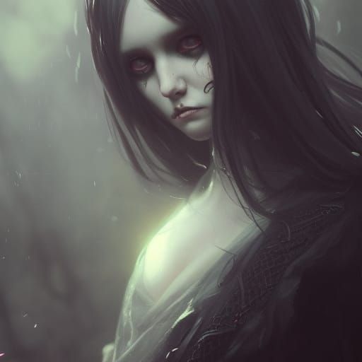 Creepy Gothic Girl in Dark Fantasy Style