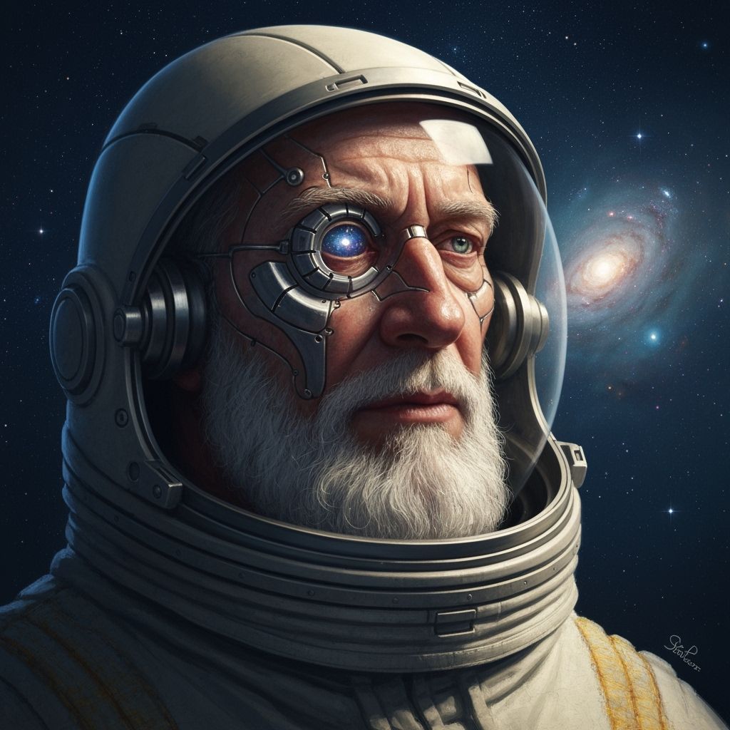Cyborg Astronaut Gazing at Nebula in Rembrandt Style