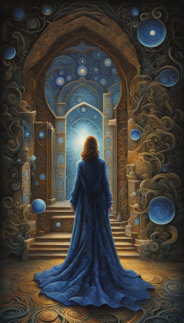 Ethereal Dark Fantasy Oil Painting with Fractal Patterns