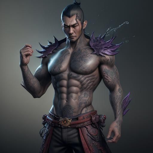 Elemental Yakuza in Detailed Matte Painting Style