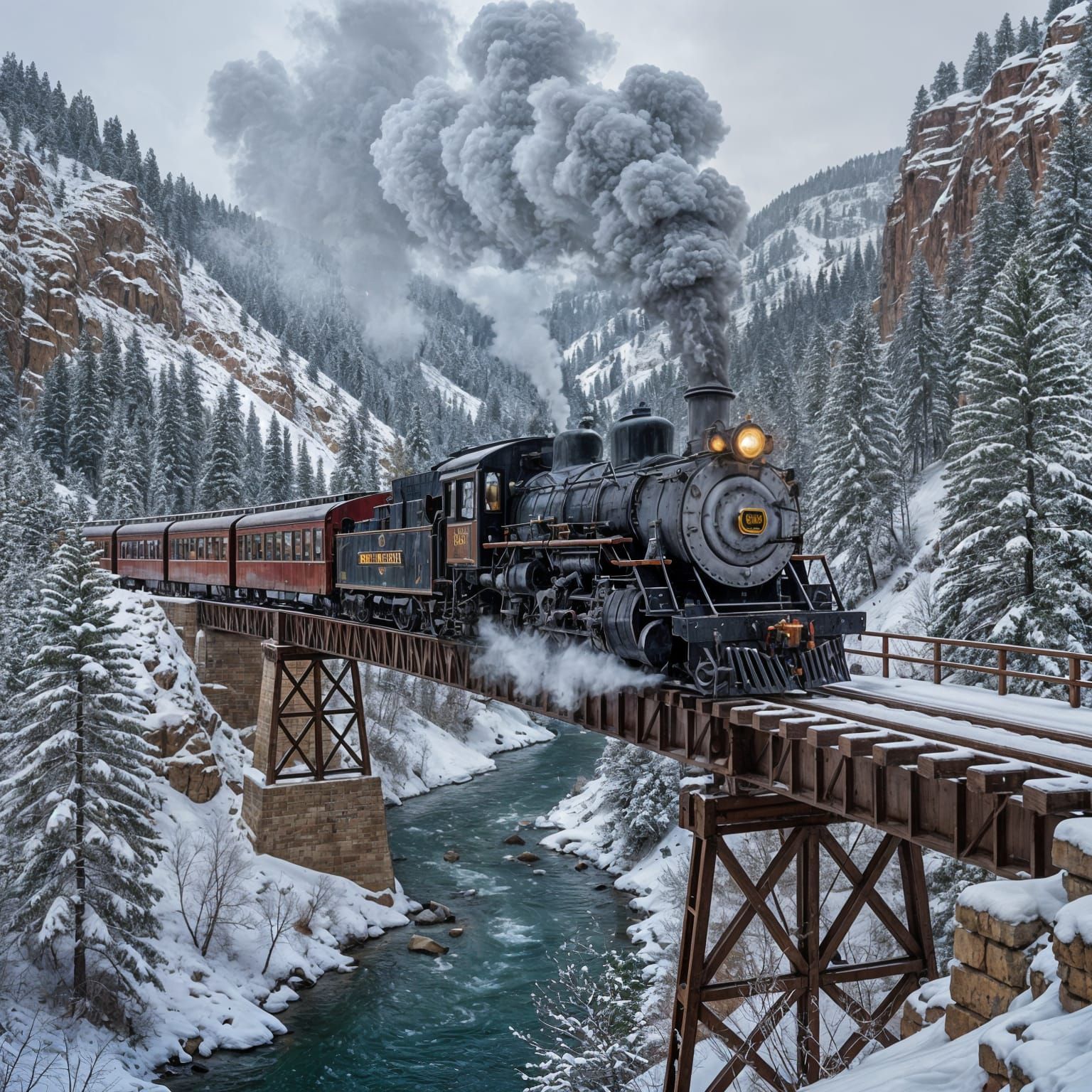 Vintage Steam Train Crossing Rocky Mountain Gorge