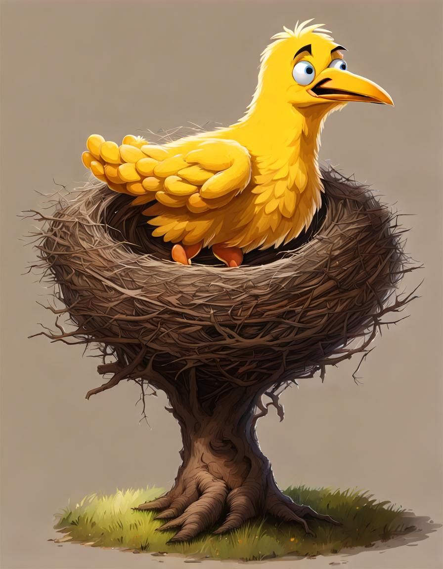 A big bird nest with a realy big bird on it