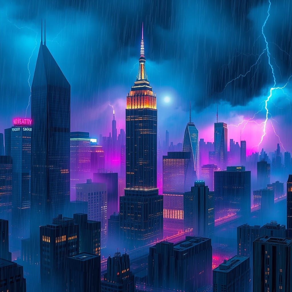 Majestic Manhattan Skyline in a Turbulent Storm