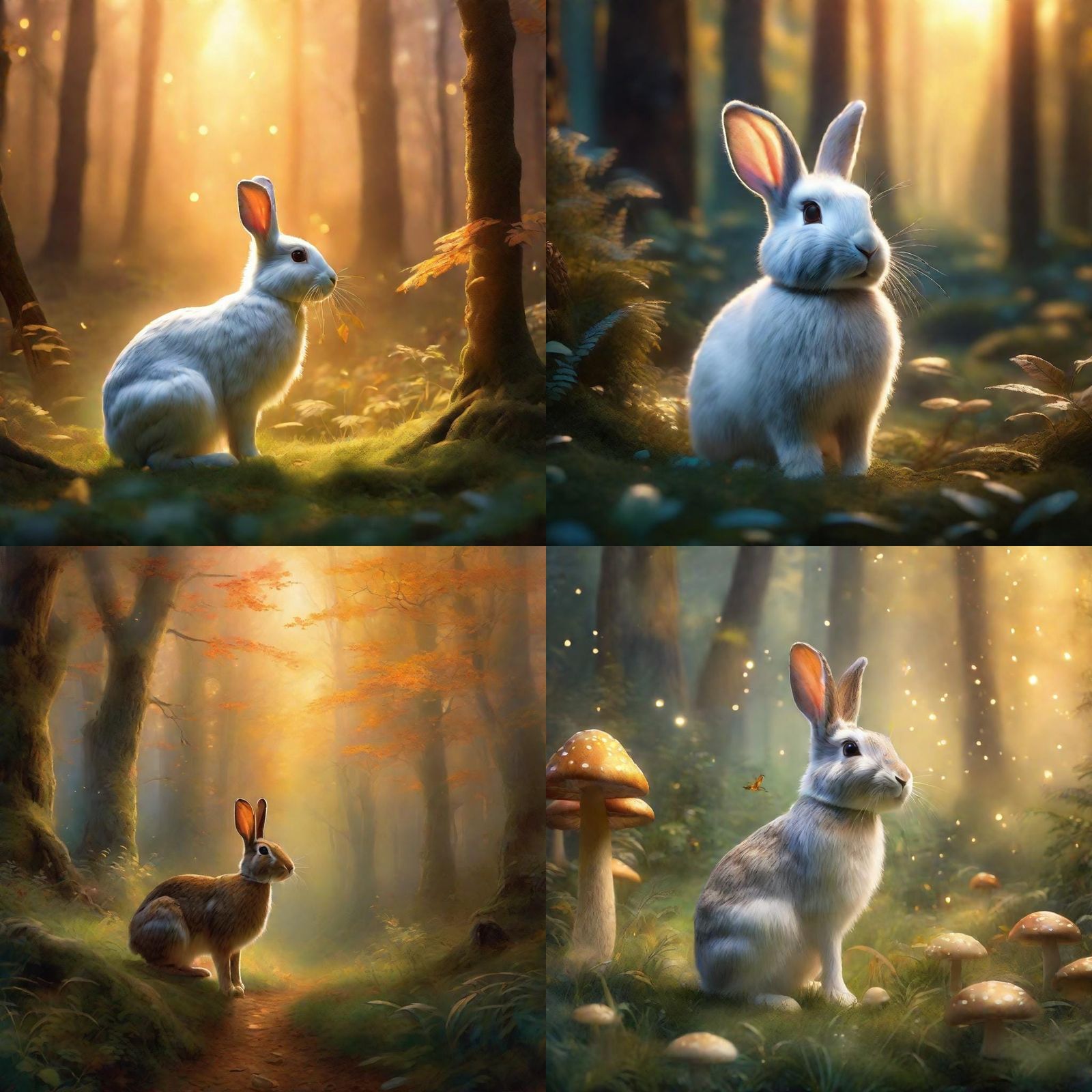 Rabbit Gazing at Animals in Ethereal Landscape