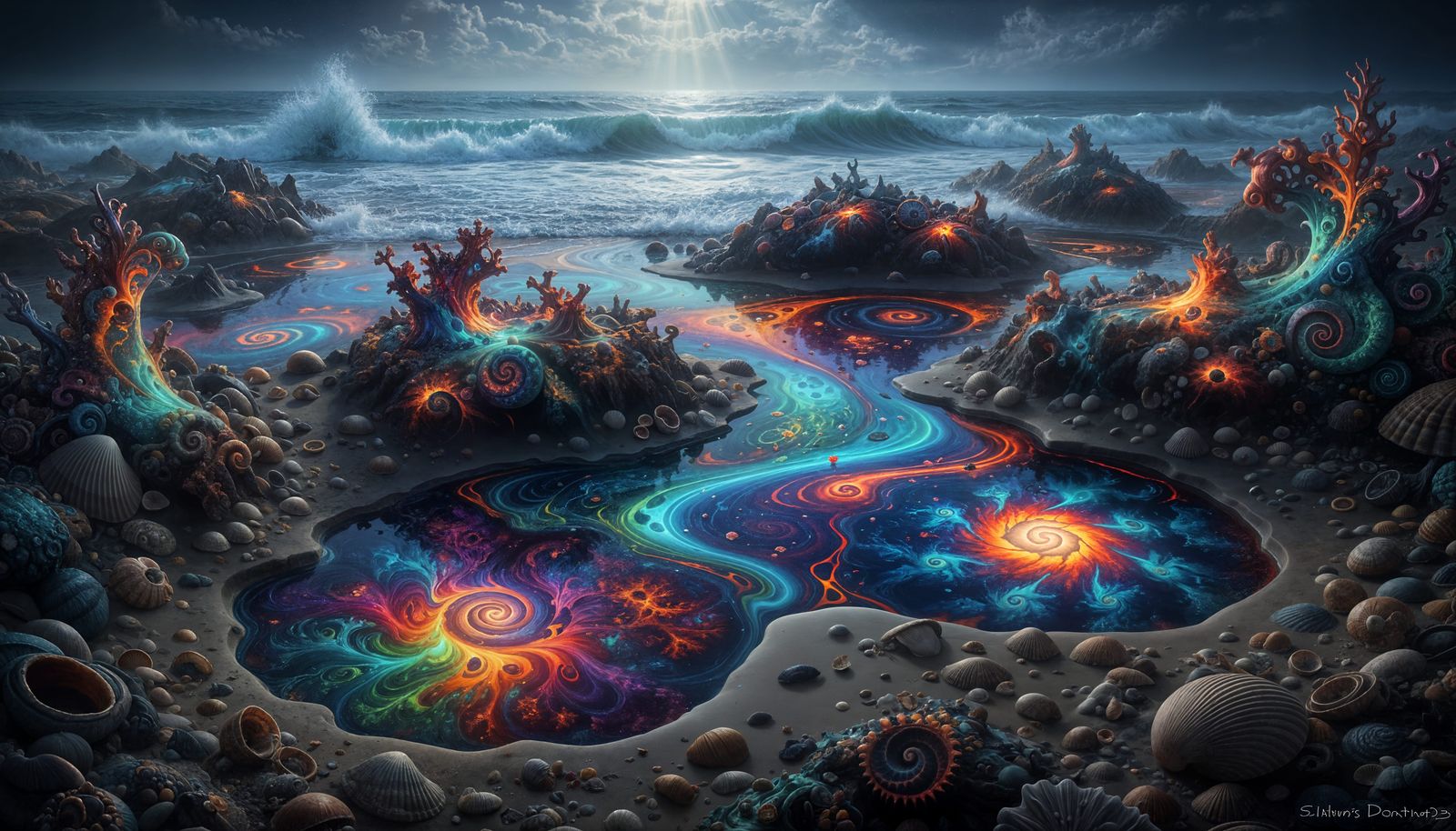 Surreal Seashells in Flowing Alcohol Ink