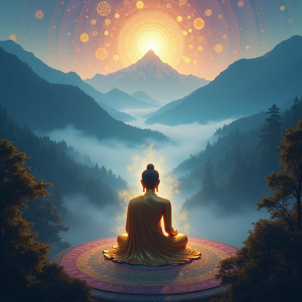 Buddha in the Himalayas: Serene Mystical Landscape