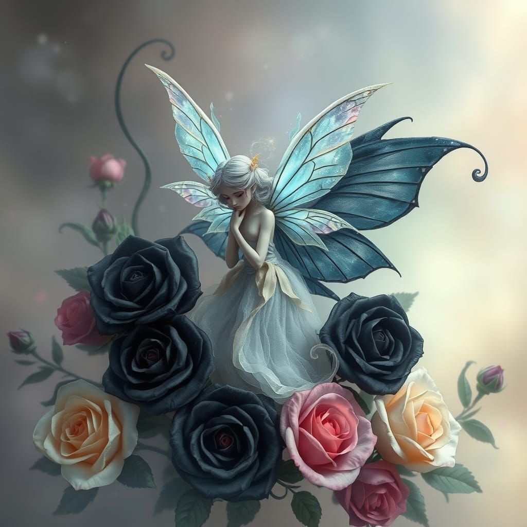 Celestial Fairy with Roses in Ethereal Fantasy Art