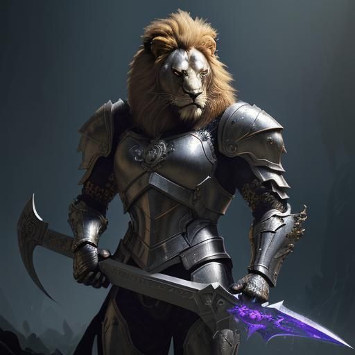 Armored Lion Warrior with Axe in Dark Fantasy Style
