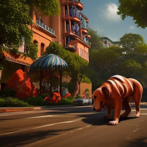 Harambee Avenue with Dog in Detailed Matte Painting
