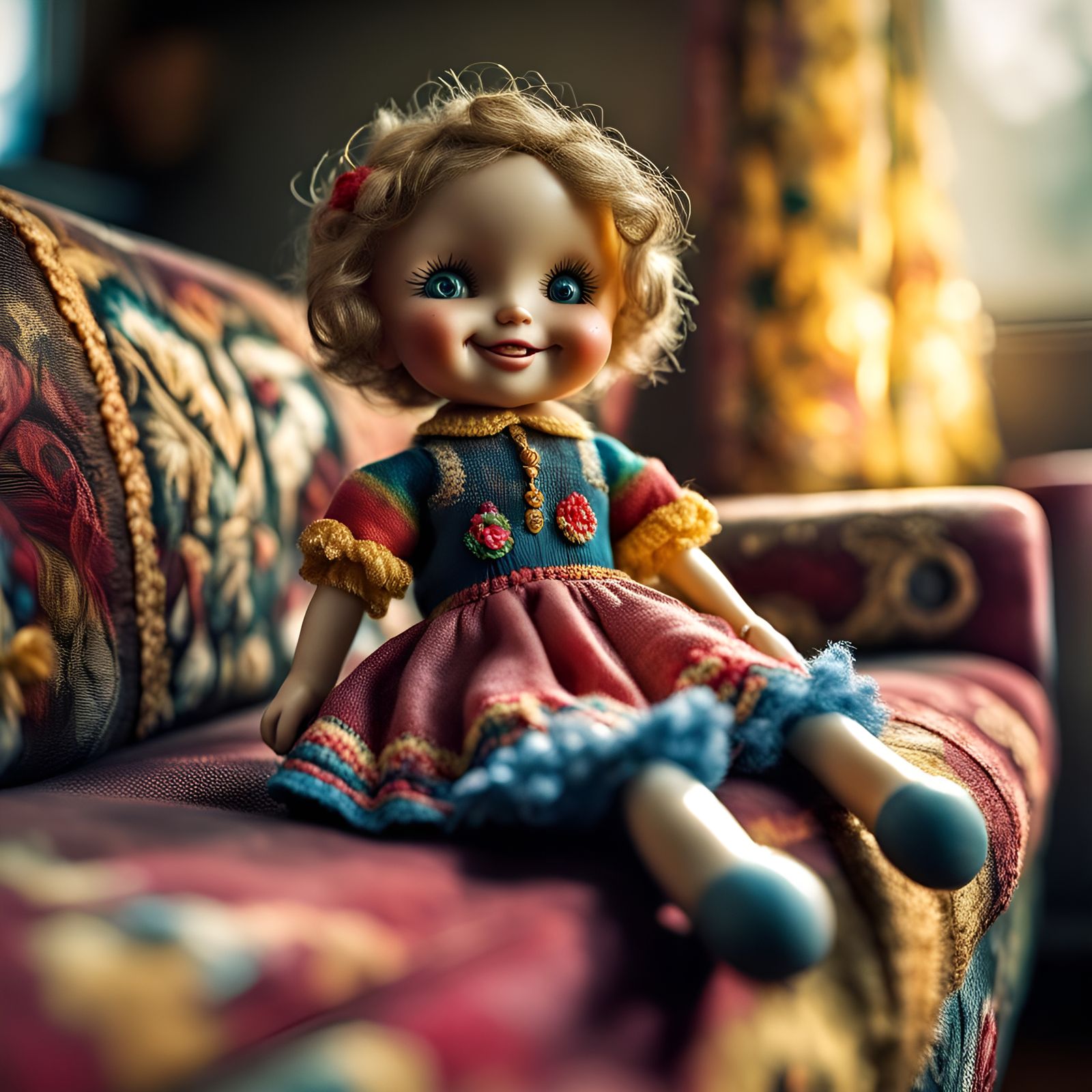 A small, cute, smiling doll