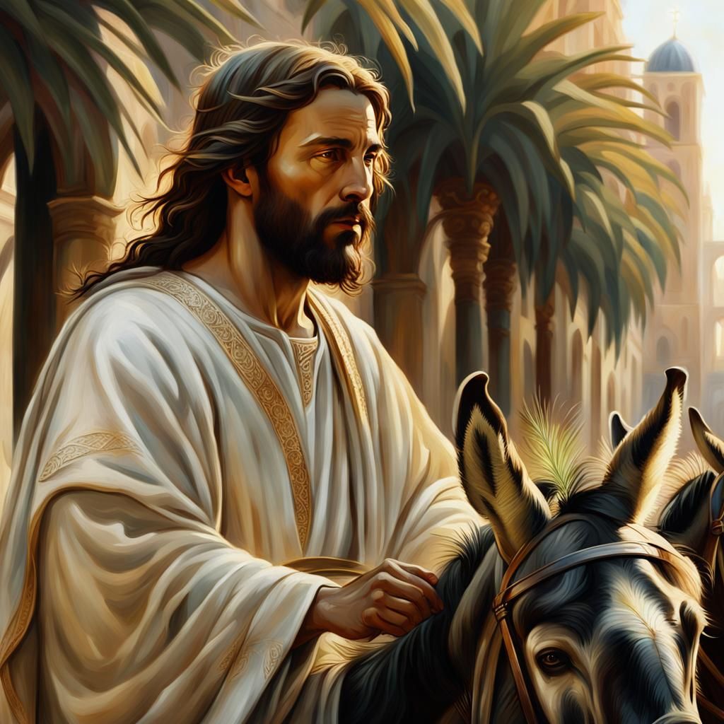 Jesus Rides Donkey in Jerusalem: Baroque Painting