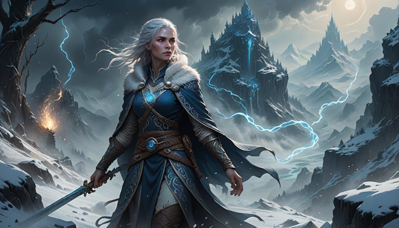 Sorceress of the Icy Peaks in Impressionist Fantasy Style