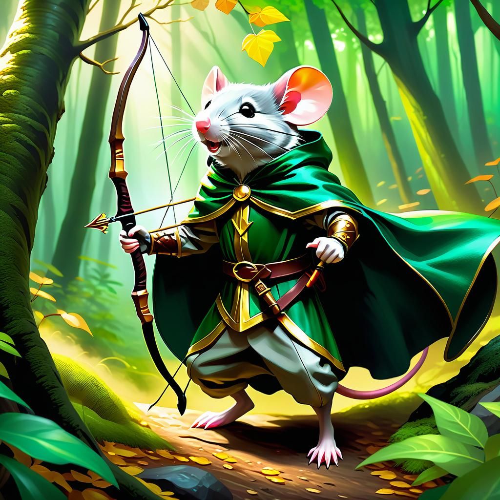 Mouse Ranger in Emerald Forest: Fantasy Oil Painting