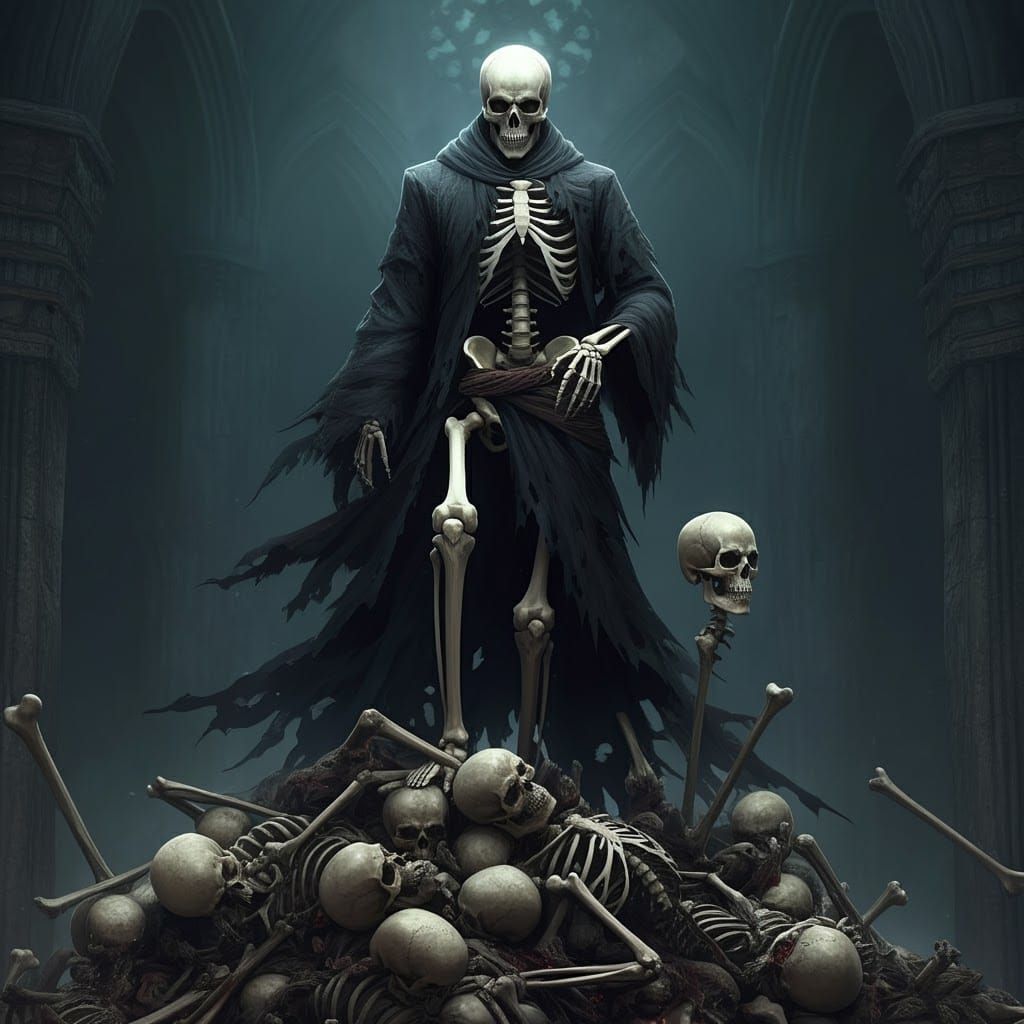 Skeletal Scowl in Dark Anime Style