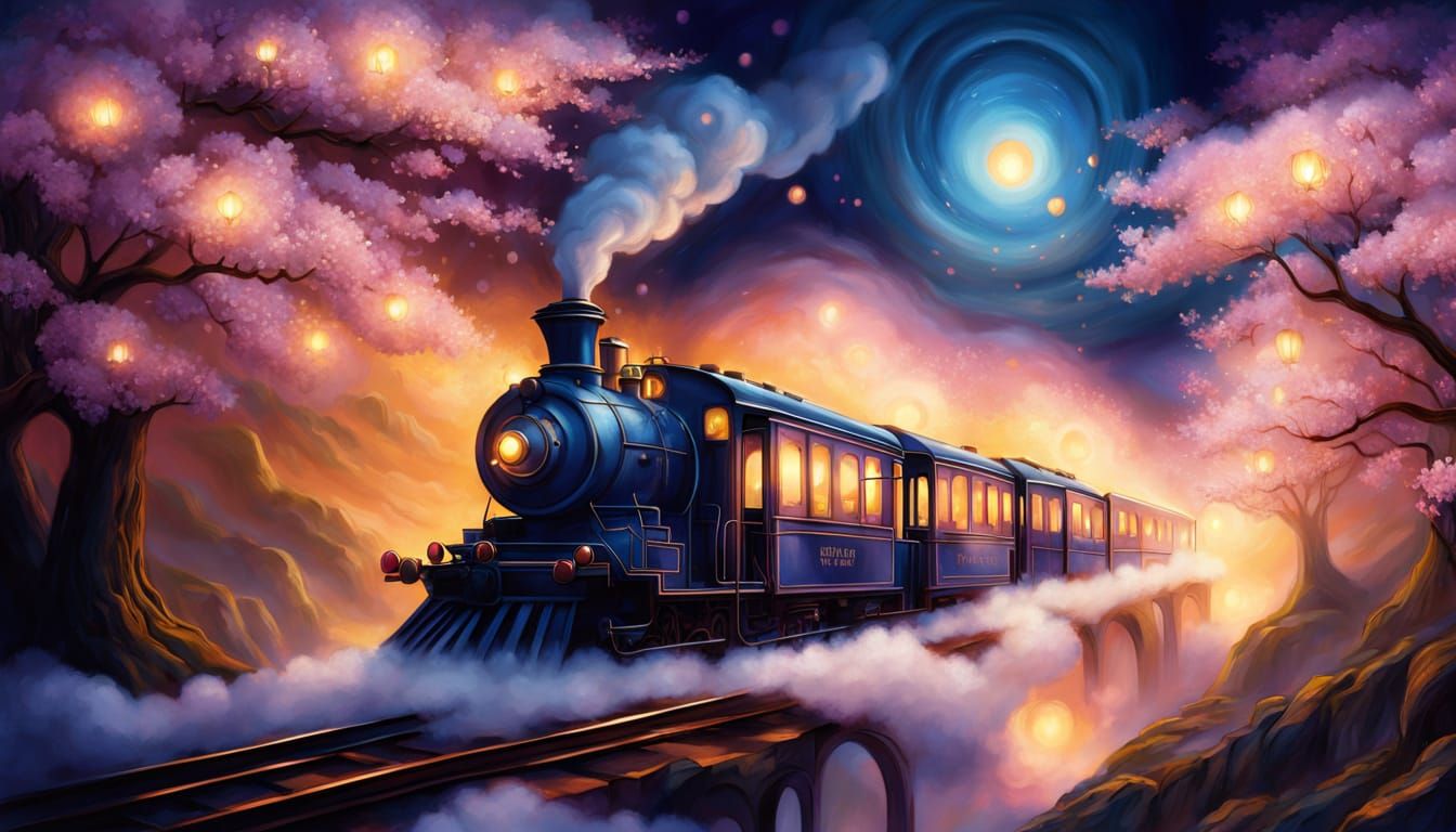 Dreamy Twilight Train Chugs Through Cherry Blossoms