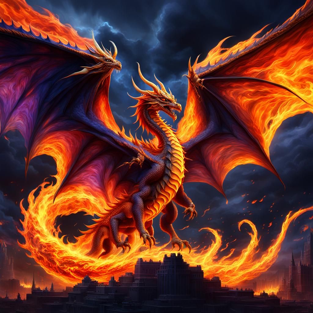 Fiery Dragon Unleashes Whirlwinds: Fantasy Concept Art