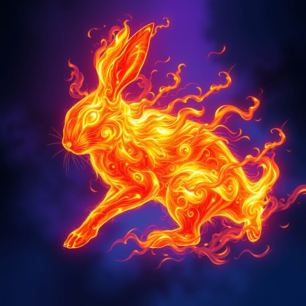 Majestic Blazing Rabbit in Living Flames
