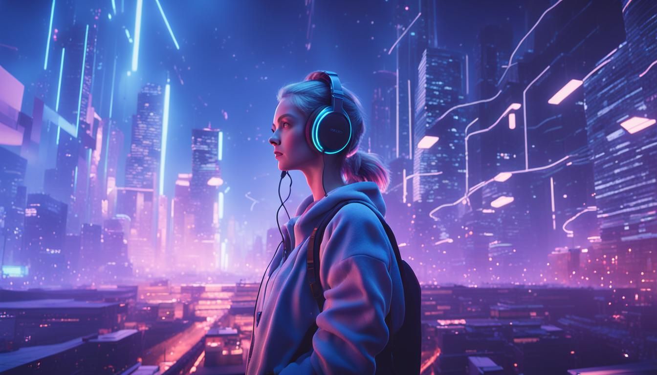 Woman Listening to Music in Cinematic 3D Style