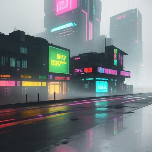 Cyberpunk Figure in Neon Lit Futuristic Cityscape