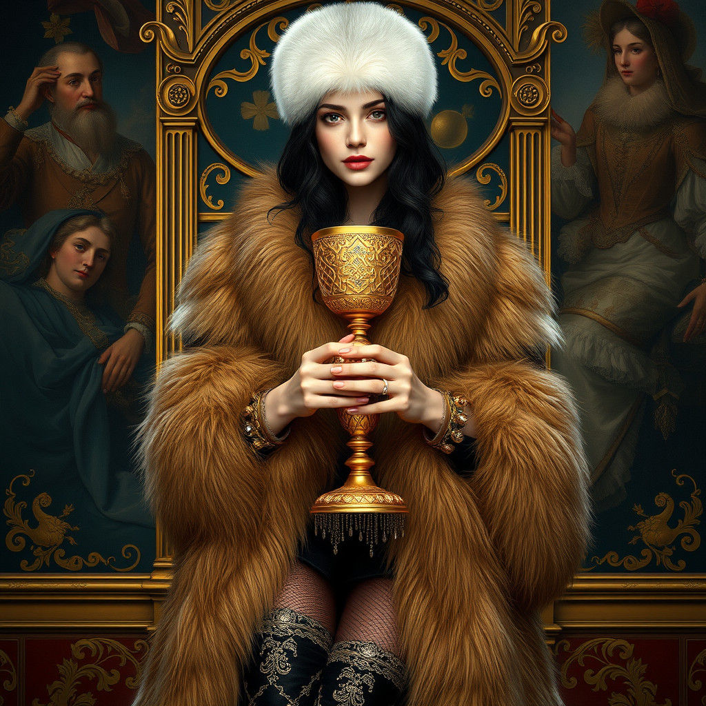 Ethereal Woman in Fox Fur Amidst Russian Splendor