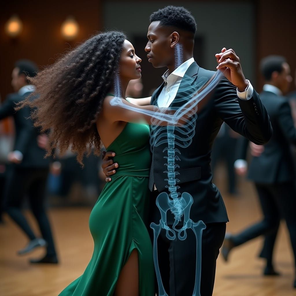 African American Couple Slow Dance in X-Ray Style