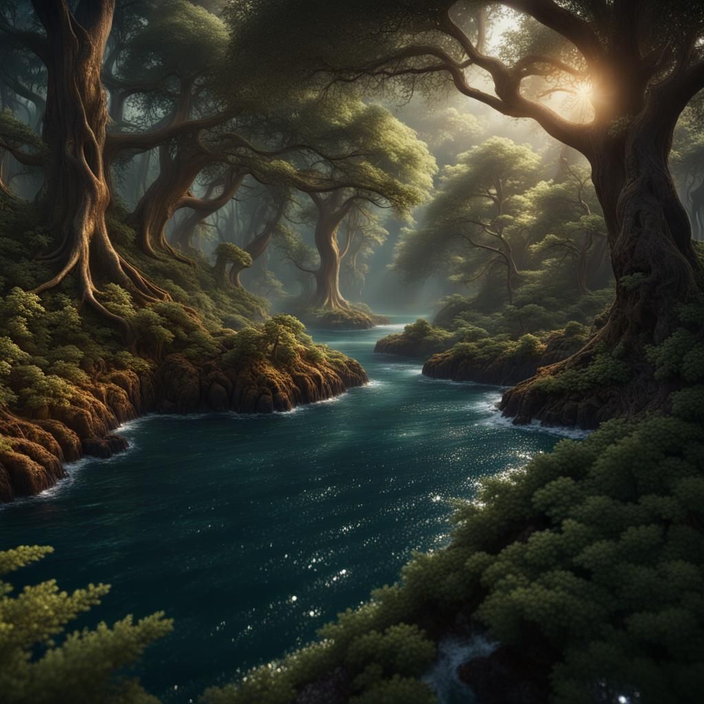 Epic Forest and Ocean Fusion in Photorealistic CGI