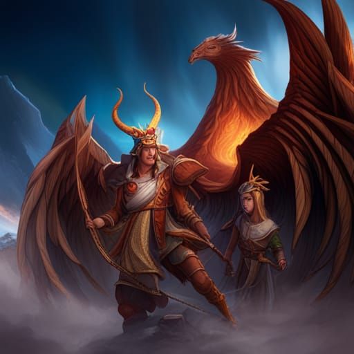 Hero with Horns, Wings and Fire in Fantasy Art