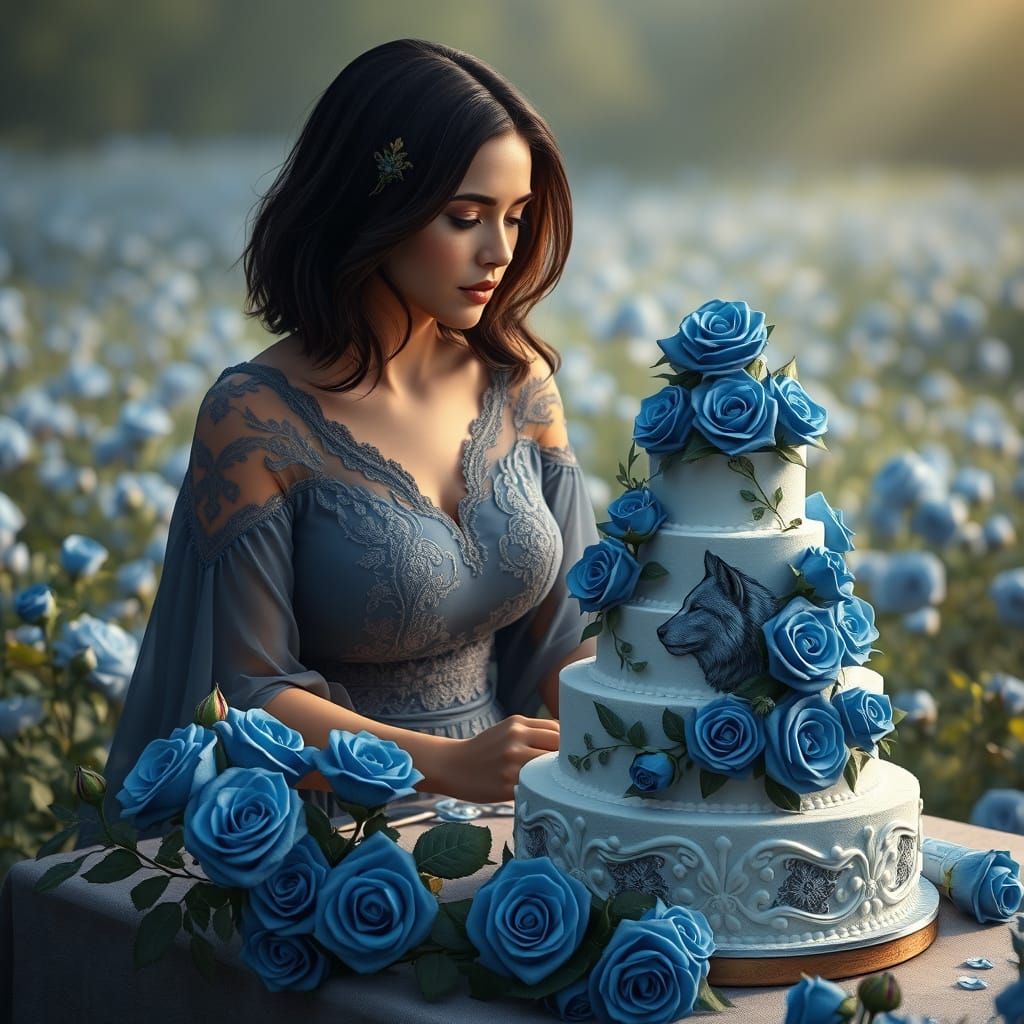 Woman Creates Ice Cake with Wolf and Lioness, Concept Art St...