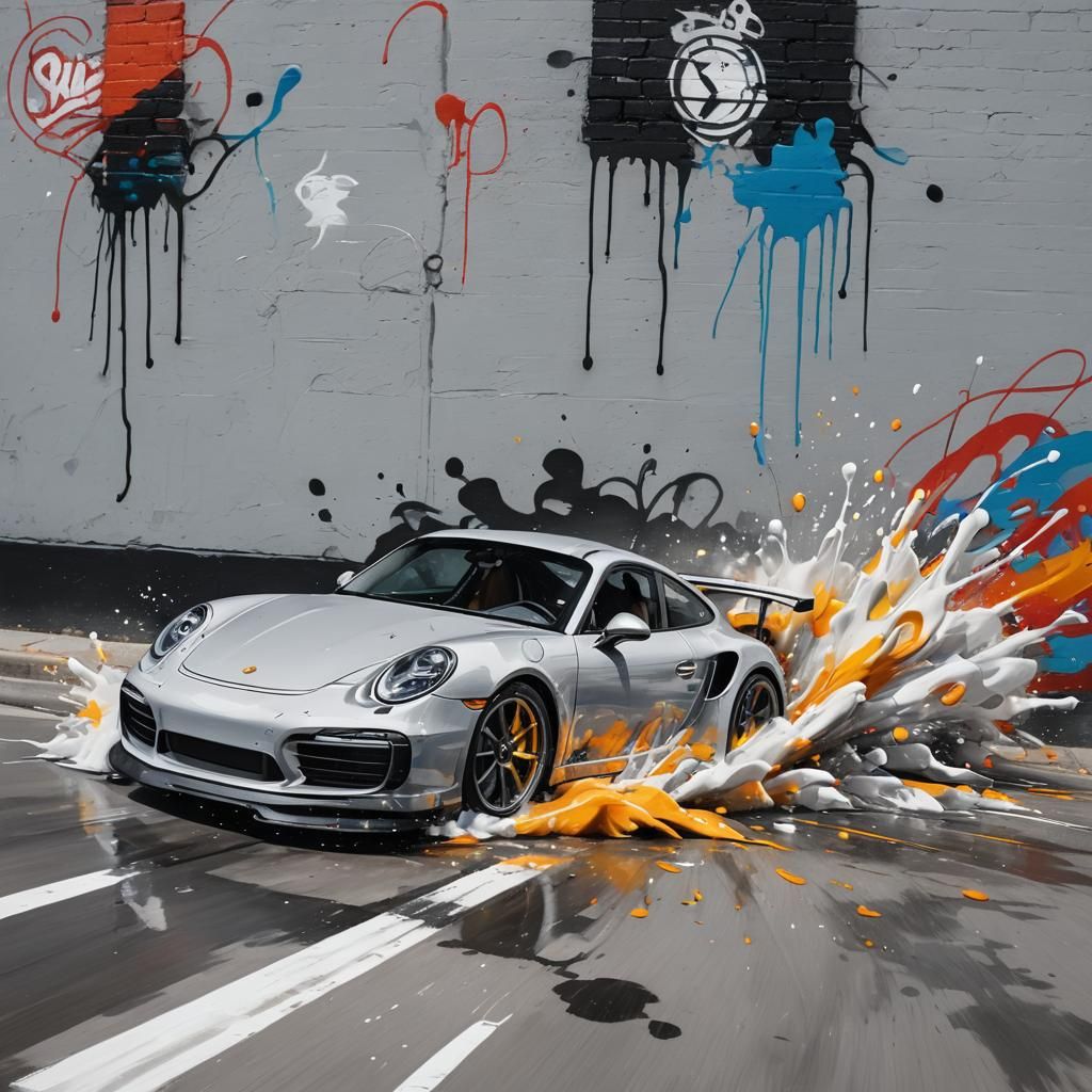 Porsche in Graffiti Style Splash Art
