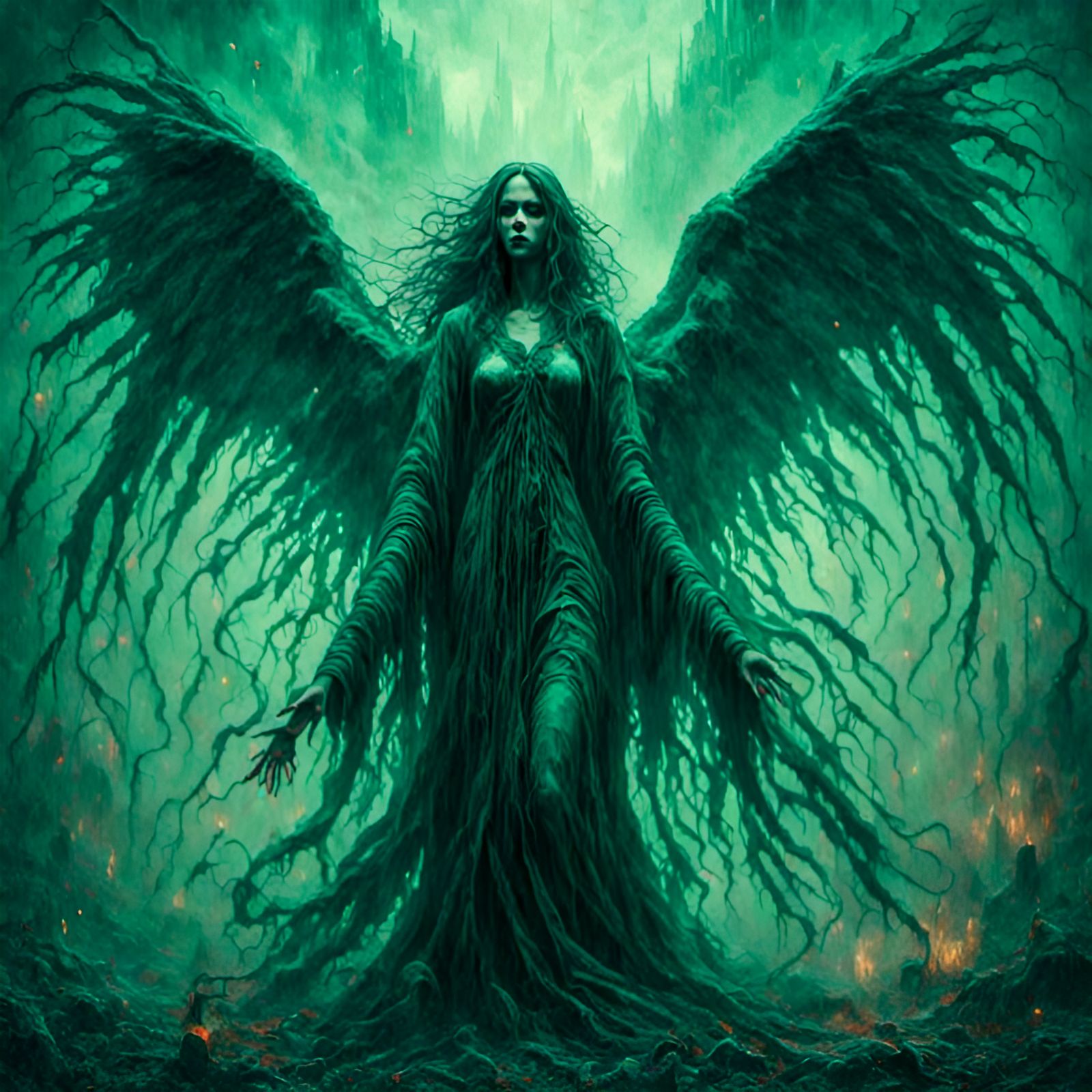 Macabre Angel with Bloody Wings Illustration