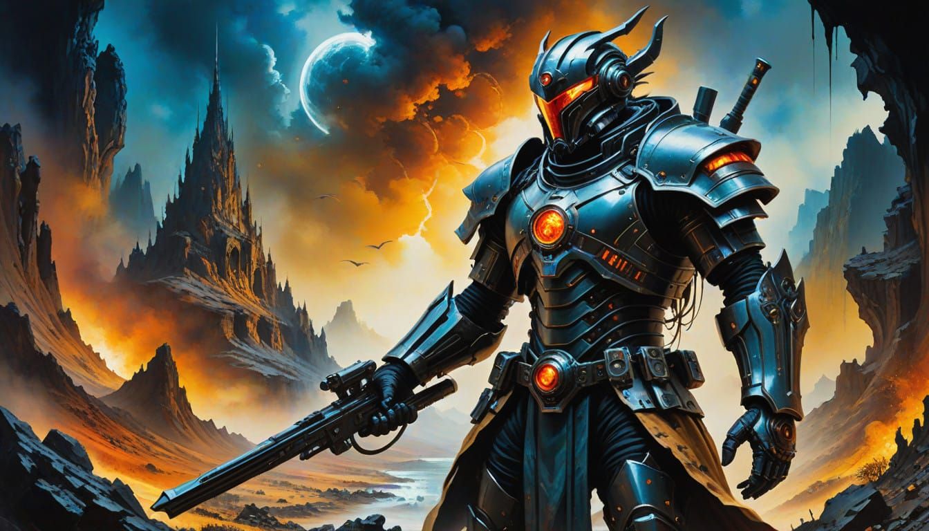 Epic Biomechanical Sci-Fi Masterpiece in Gouache Style