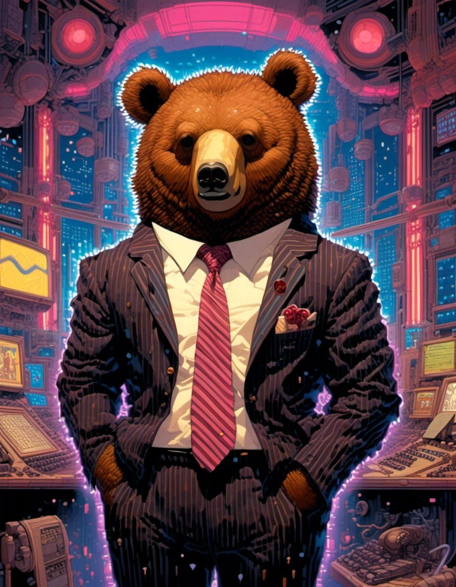 Pixel Art Bear in Suit and Tie