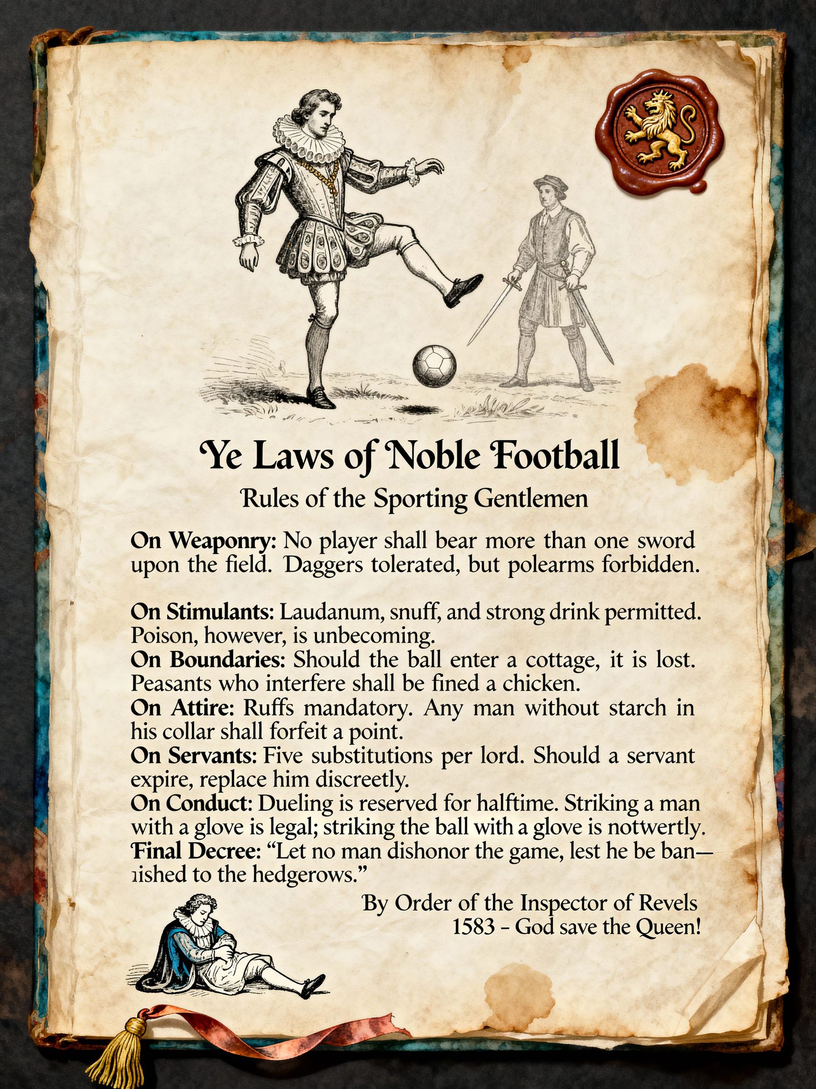 Medieval Football Laws Engraving on Parchment