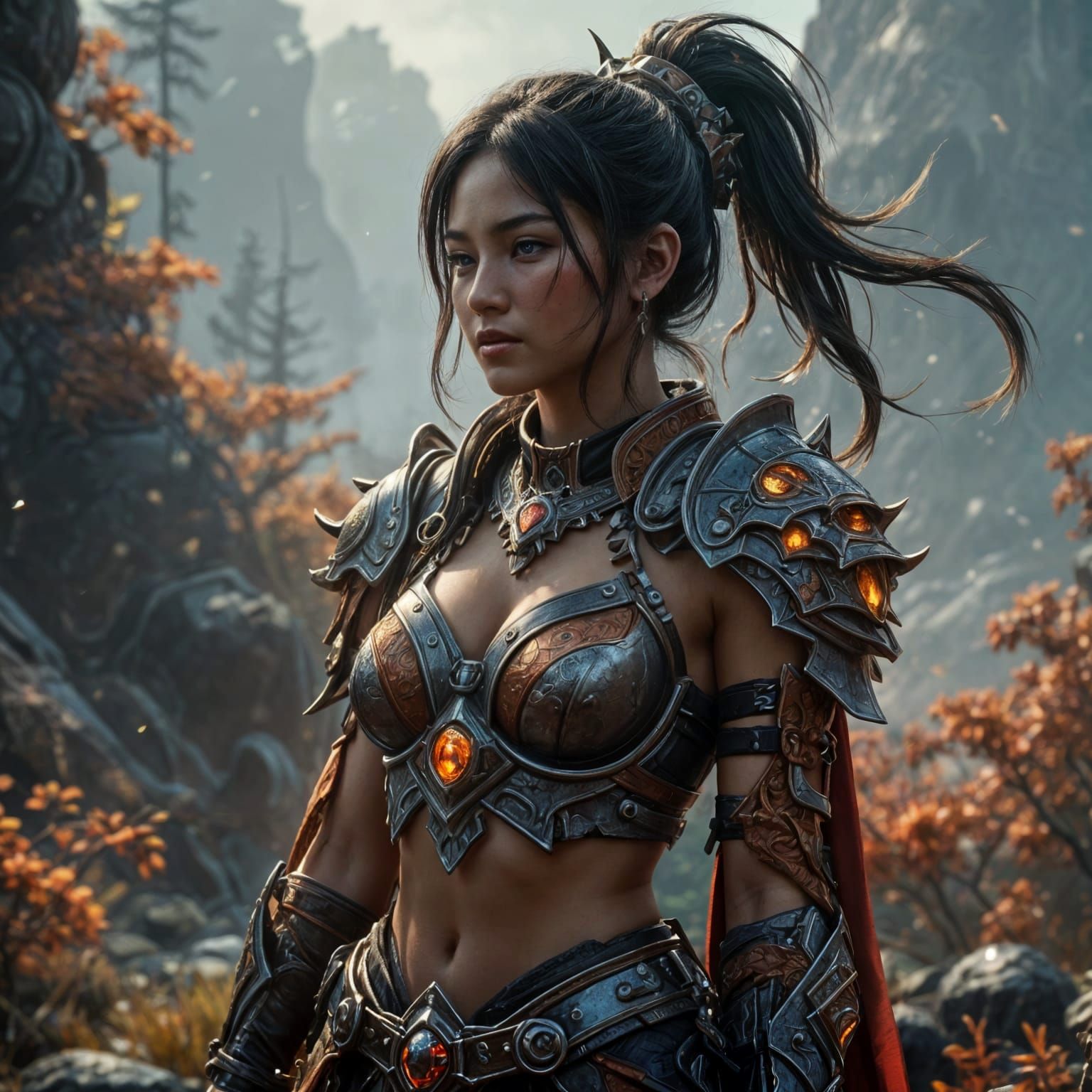 Alluring Asian Warrior in Cinematic Armor