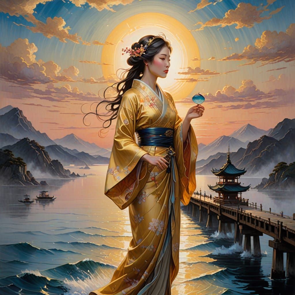 Ethereal Japanese Beauty in Dreamy Oil Painting