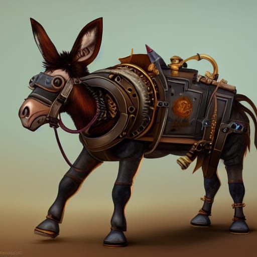 Steampunk Donkey with Weapons: Detailed Matte Painting