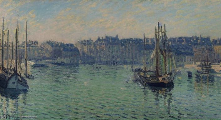 Impressionist Port Scene with Ships and Boats
