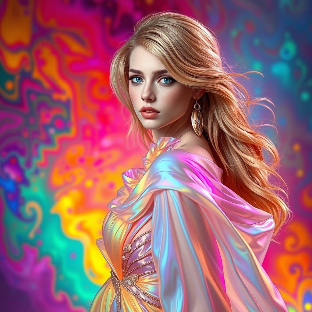 Fantasy Realism Portrait of a Blond Woman in Lucent Glass Dr...