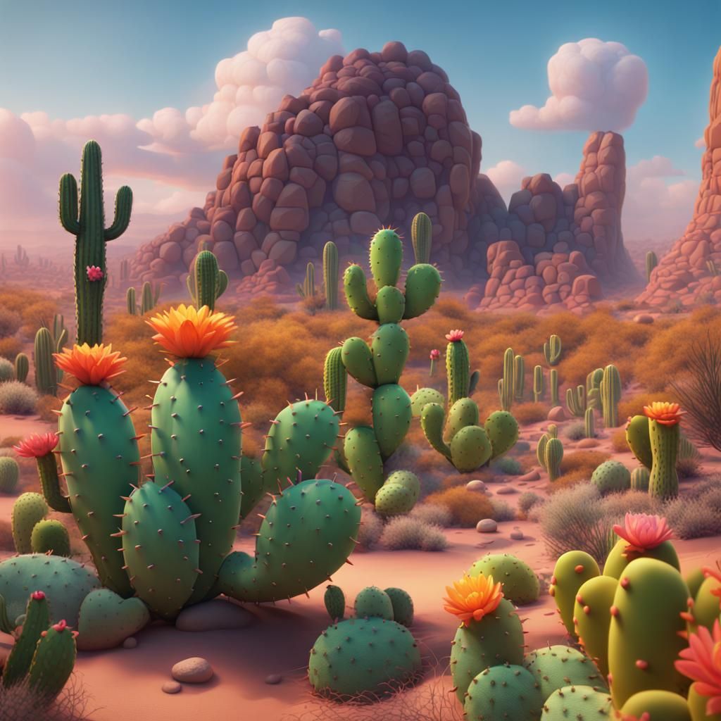 Desert Cactus with Snake in Pixar Style
