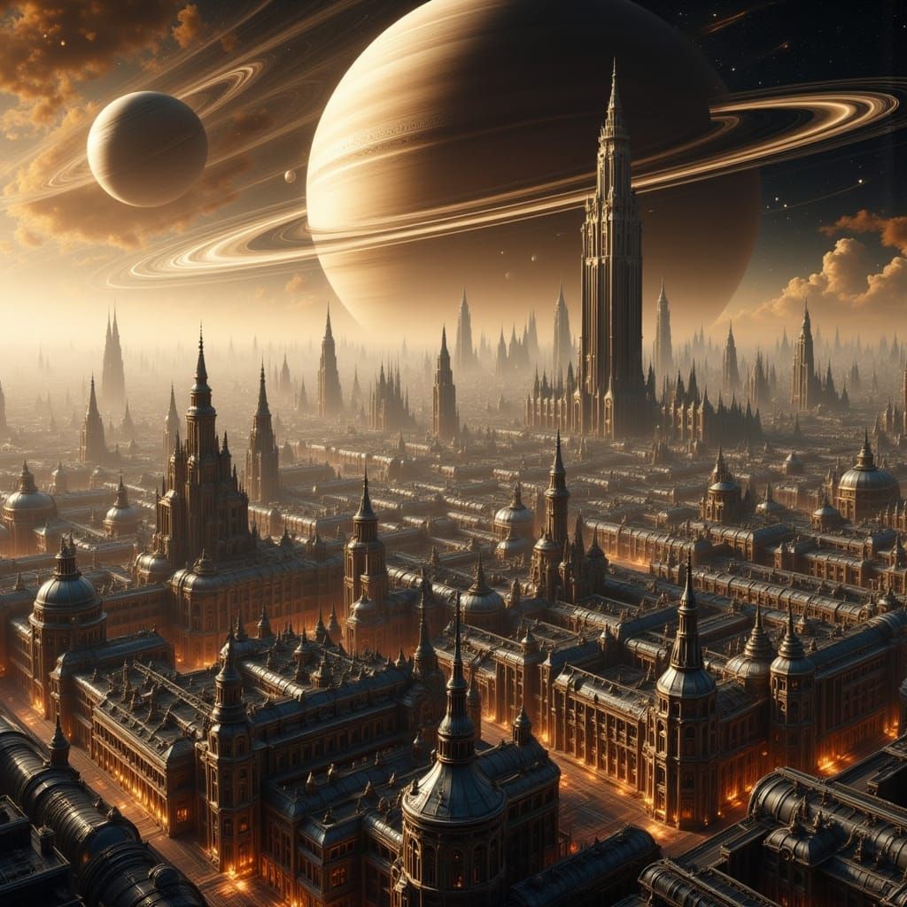 Futuristic Victorian London on Saturn