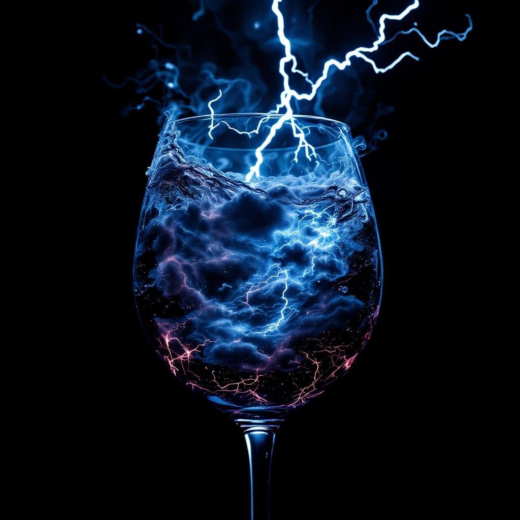 Cinematic Lightning Storm Within a Translucent Wine Glass
