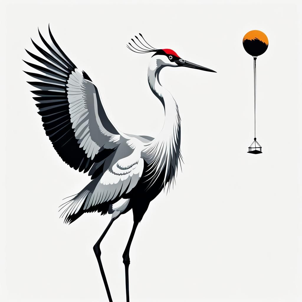 Minimalist Crane Illustration on White