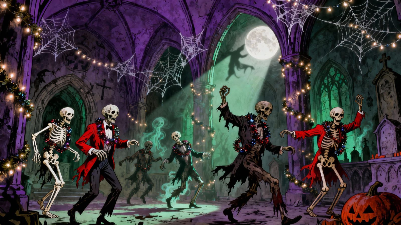 Zombie Prom Night in Crypt: Spooky Festive Dance