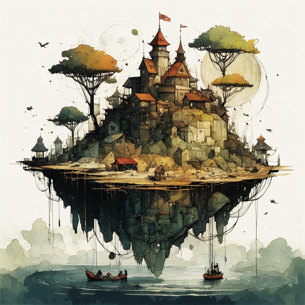 Floating Island in a Surreal Landscape