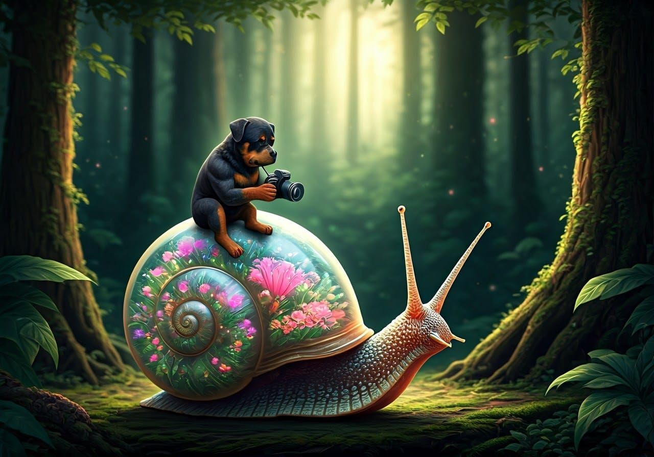 Tiny Dog and Kitten in Magical Forest