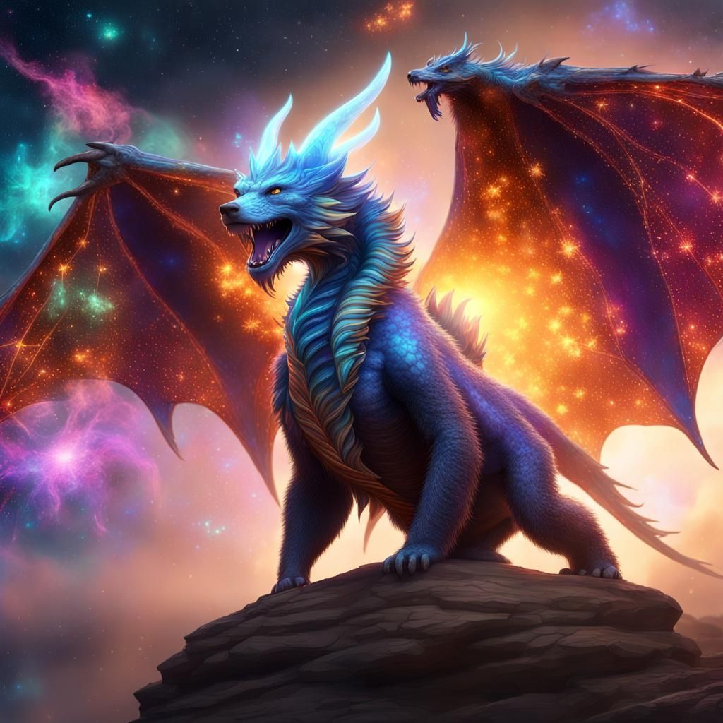 Anthropomorphic Dragon-Bear Wizard with Galaxy Wings