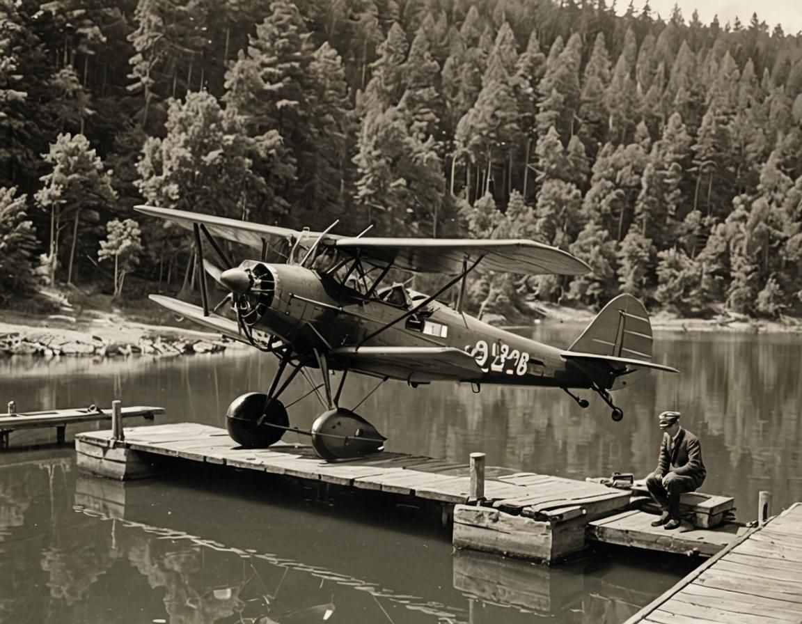 1920s Seaplane with Otter Pilot on Lake