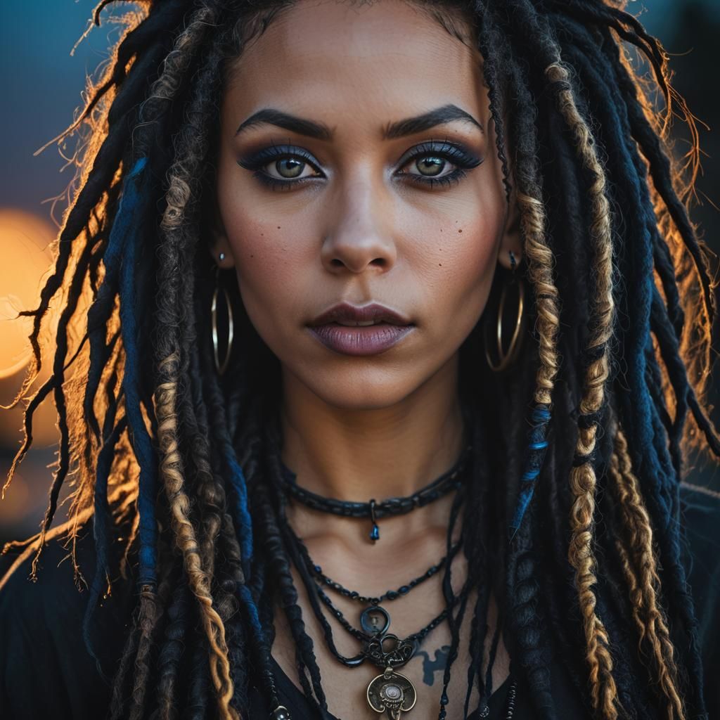 Gothic Woman Portrait with Dreadlocks in Cinematic Style