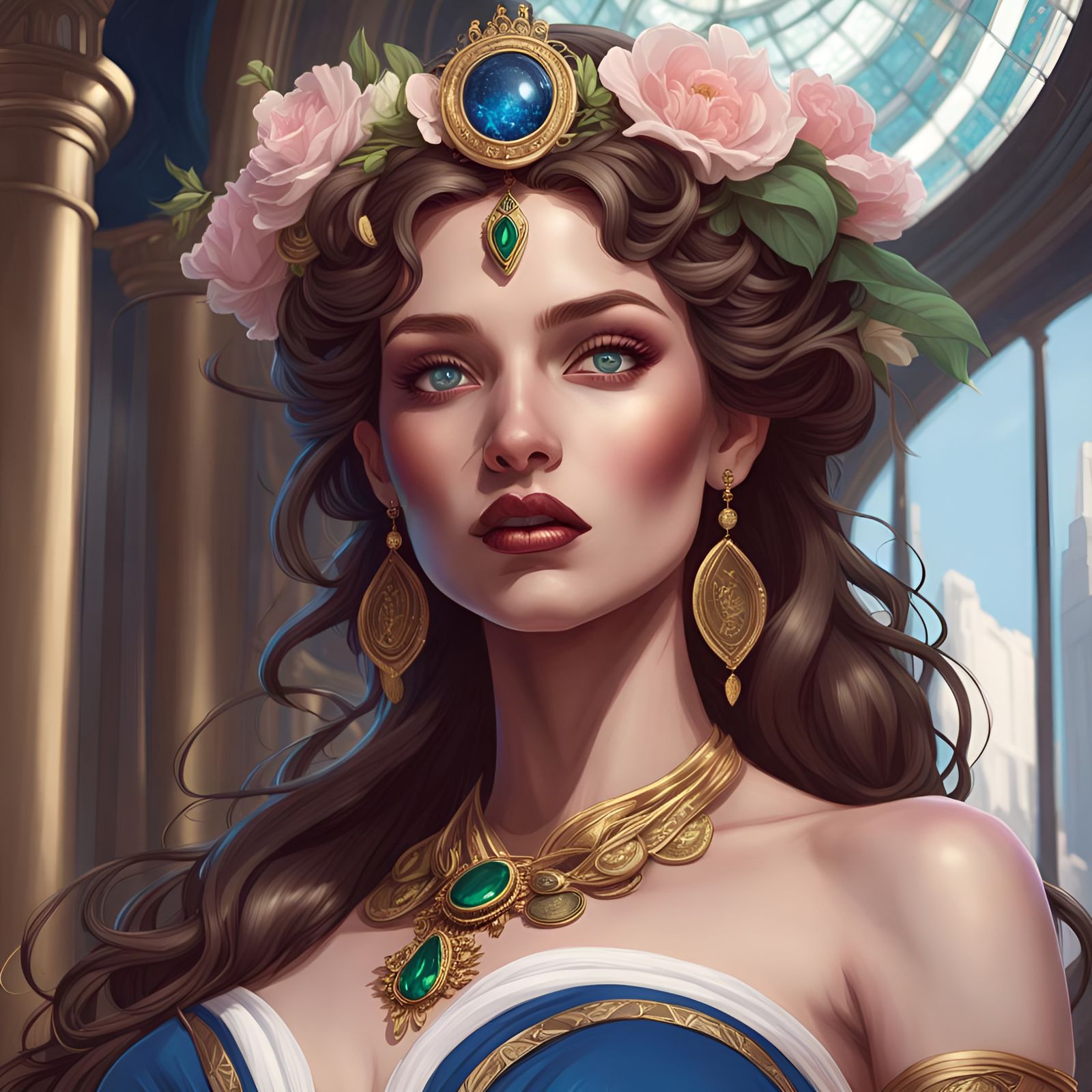 Gaia Earth Goddess Portrait in Art Nouveau Style
